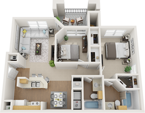 Two Bedroom / Two Bath - 966 Sq. Ft.*